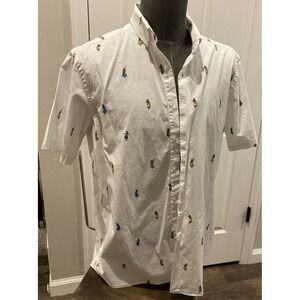 Club Room White Short Sleeve Button-up Shirt With Hulu Dancer Girls Large